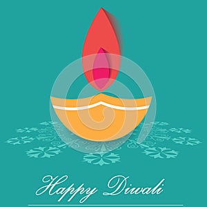 Decorative Diwali Lamps, happy diwali greeting card flat design