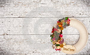 Decorative door ornament letters word home with dried flowers