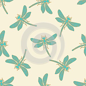 Decorative dragonflies seamless background