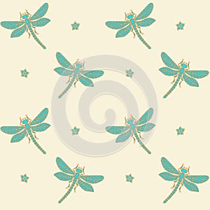 Decorative dragonflies seamless background