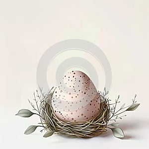 Decorative Easter Egg Resting in a Twig Nest