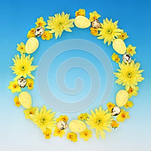 Decorative Easter Egg Wreath with Flowers and Eggs