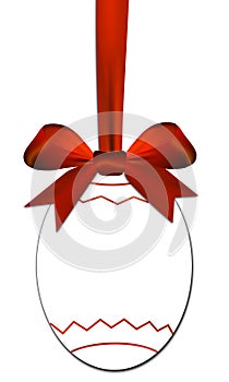 Decorative egg with red bow as a easter price tag