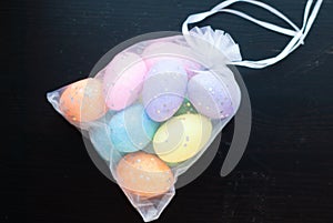 Decorative eggs in transparent bag.