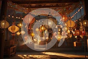 Decorative EidalAdha lanterns hanging in a. generative ai