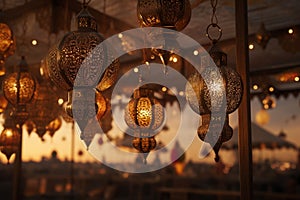 Decorative EidalAdha lanterns hanging in a. generative ai photo