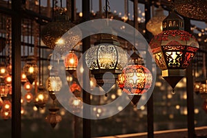Decorative EidalAdha lanterns hanging in a. generative ai photo
