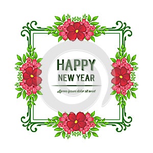 Decorative of elegant red flower frame, for banner text of happy new year. Vector