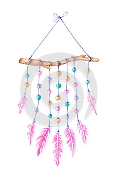 decorative element with feathers and beads in boho style