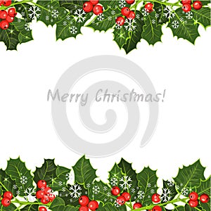 Decorative element with holly tree. Happy Christmas Background!