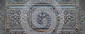Decorative element of the old iron door.