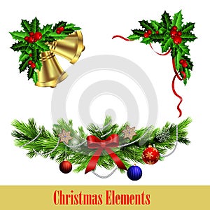 Decorative elements with Christmas evergreen set