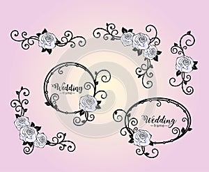 Decorative elements, frames and corners with roses and swirls
