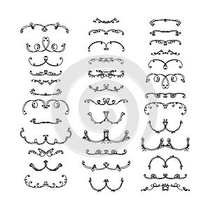 Decorative elements hand-drawn, text dividers for design. Monochrome vector
