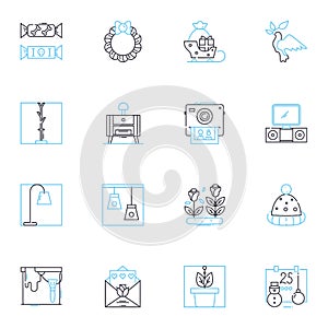 Decorative elements linear icons set. Ornamentation, Trimmings, Embellishments, Adornments, Designs, Details, Flourishes