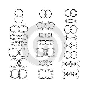 Decorative elements, text dividers hand-drawn for design. Vector monochrome.