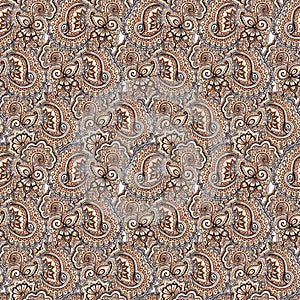 Decorative embroidery repeating pattern. Arabic paisley and flowers background