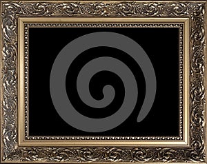 Decorative empty golden wood picture frame
