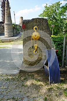 Decorative entrance to the shaft furnace battery from 1871 for the production of quicklime. Rüdersdorf near Berlin, Germany