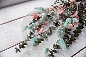 Decorative eucalyptus, color lagurus photo