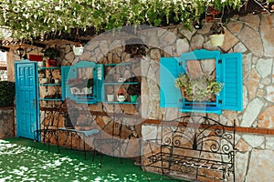 decorative facade of the old building created for the interior