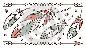 Decorative Feather & Tribal Arrow Pattern Border, vector design Generative AI