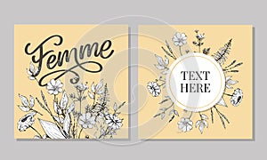 Decorative femme text lettering calligraphy flowers brush slogan