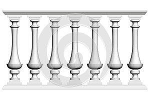 Decorative fence isolated on a white background. Part of the railing. 3D. Vector illustration