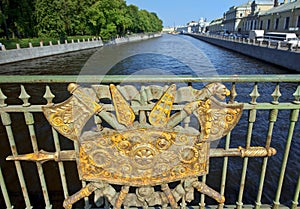 Decorative fence Panteleymonovsky Bridge, Fontanka River, St Petersburg