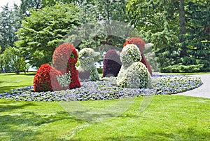 Decorative figures of ducks created from flowers, Mainau Island