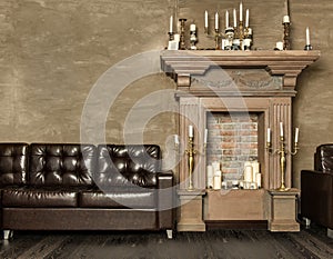 Decorative fireplace with candles