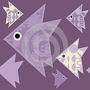 Decorative fish with a floral pattern swim in the sea. Seamless background. Cute cartoons.