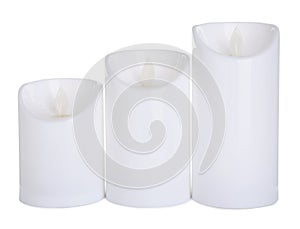 Decorative flameless LED candles on white