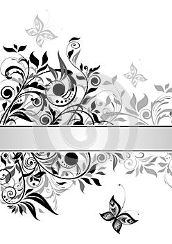 Decorative floral banner (black and white)