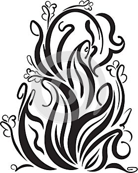 Decorative floral branch black and white, vector illustration.