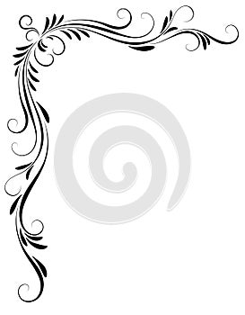 Decorative floral corner ornament for stencil isolated on white background