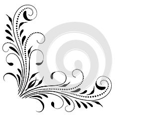 Decorative floral corner ornament for stencil isolated on white background