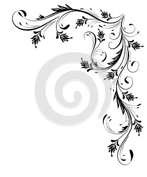 Decorative floral corner ornament for stencil isolated on white background