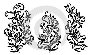 Decorative floral elements with swirls and leaves isolated on white background. Ideal for stencil.