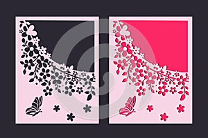 Decorative floral frame for postcard design. Vector file for cutting. DIY crafts