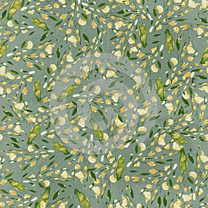 Decorative floral greenery watercolor seamless repeat pattern