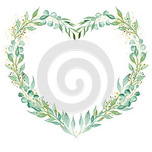 Decorative floral heart shaped frame watercolor raster illustration