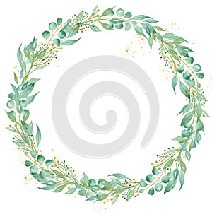 Decorative floral round frame watercolor raster illustration photo