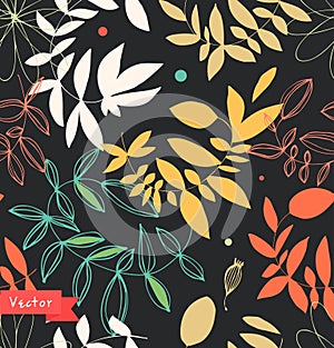 Decorative floral seamless pattern. Vector background with leaves and branches