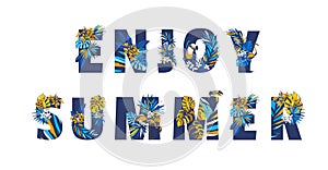 Decorative floral tropical tropic pattern lettering quote text ENJOY SUMMER