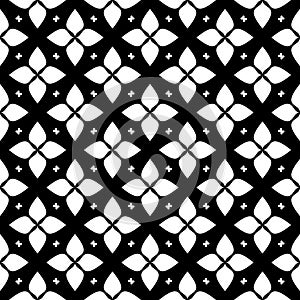 Decorative flower black and white seamless repeated geometric pattern background. Textile, books,