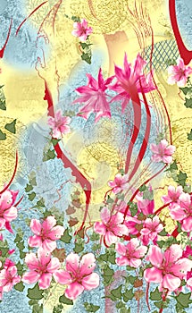 Decorative flower design with digital background