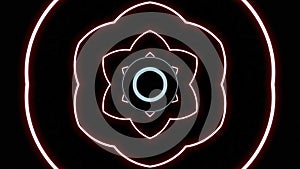 Decorative flower, spreading fractal shapes. Design. Beautiful neon glowing star or flower on a black background.