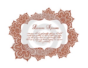 Decorative flowers border - lace floral frame, eastern ornament. Vector