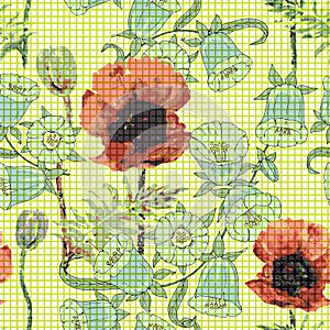 Decorative flowers poppy and bluebell for design.